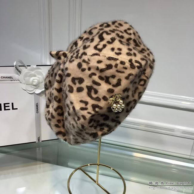 CHANEL香奈兒 火爆百搭跑量款 水貂絨豹紋八角帽 LLWJ6219